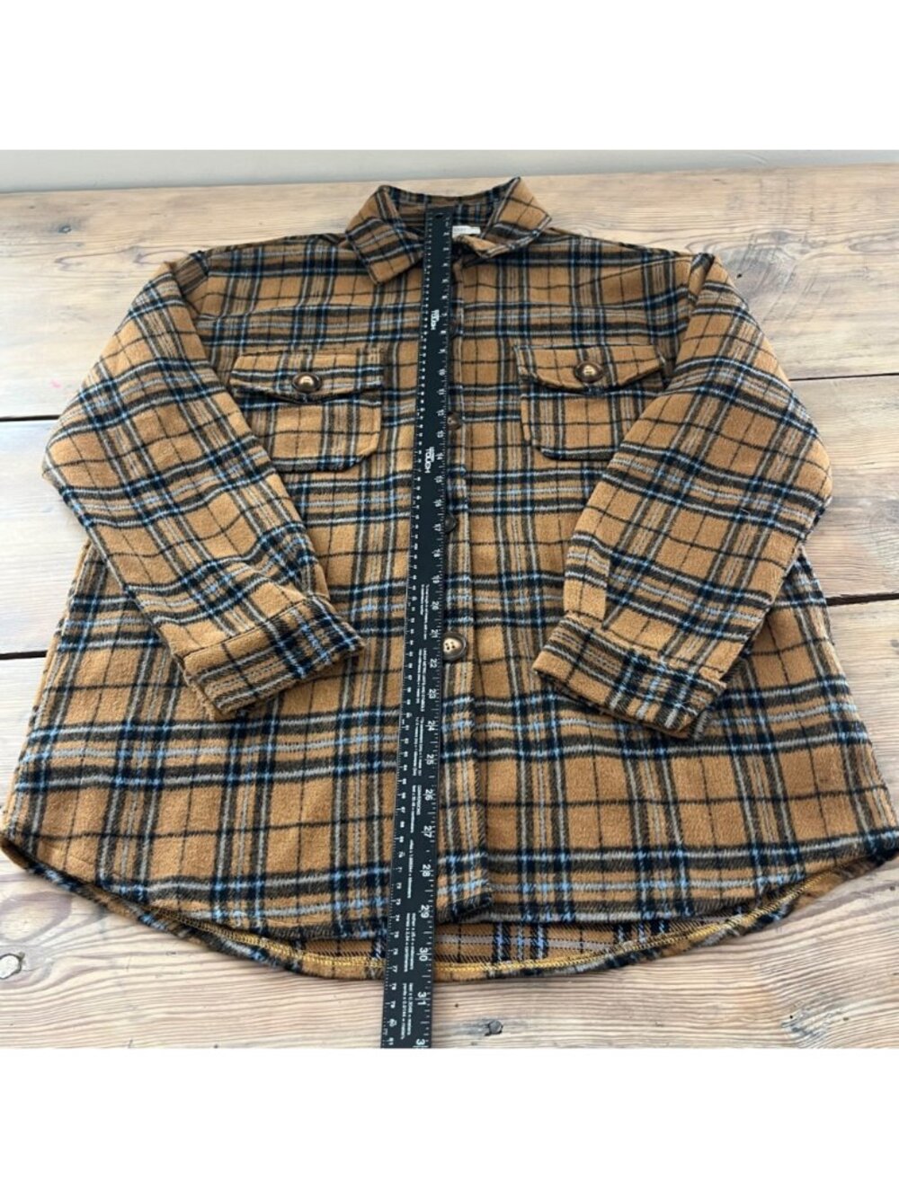 Veveret Flannel Plaid Shacket Womens S Brown/Blue Oversized Pockets - Picture 8 of 8